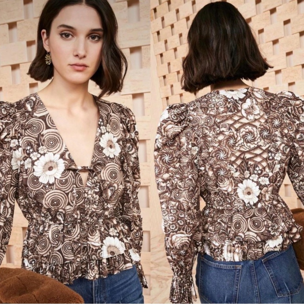 Ulla Johnson Brown Floral Blouse